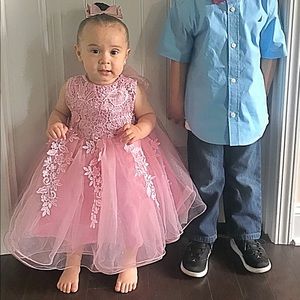 Pink Baby Girl Formal Birthday Wedding Lace Dress